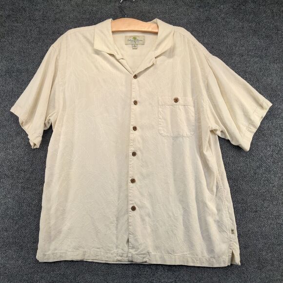 Island Shores Men's Washable Silk Button Up Shirt Cream XL Short Sleeve Pocket - Picture 2 of 16